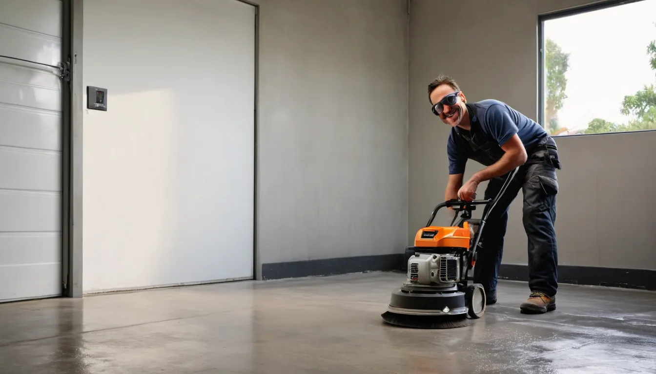 A provider checking a concrete garage slab with a grinder in the Elk Grove area